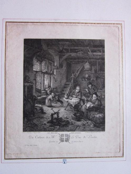 Le Bas / Martiny Le Ménage Holandois Ostade 1771 XVIIIème, Antiek en Kunst, Kunst | Etsen en Gravures, Ophalen of Verzenden