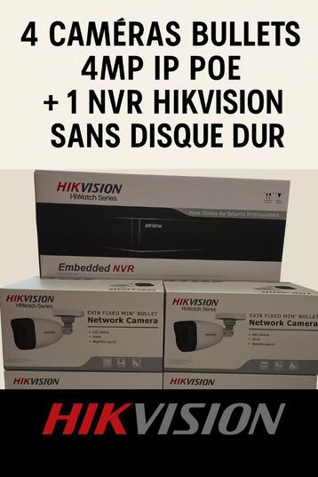 Kit vidéosurveillance HIKVISION – 4 caméras 4MP IP PoE + NVR, Enlèvement ou Envoi, Neuf