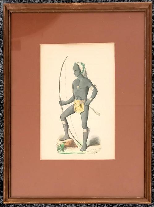 Lithografie Krijger Vanikoro Solomon Islands Pacific A67-6, Antiek en Kunst, Kunst | Litho's en Zeefdrukken, Ophalen of Verzenden