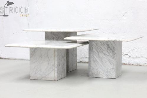 Set Carrara Marmer Tafels Salontafel Jaren Design Vintage, Maison & Meubles, Tables | Tables d'appoint, Utilisé, Carré, Moins de 45 cm