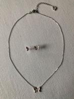 Zilveren Halsketting met Vlinder + Oorbellen Swarovski, Ophalen of Verzenden, Nieuw, Zilver, Ketting