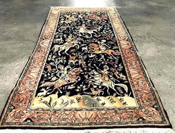 Antiek Iraanse tapijt (Ghom) Jachttafereel design-335x160 cm beschikbaar voor biedingen