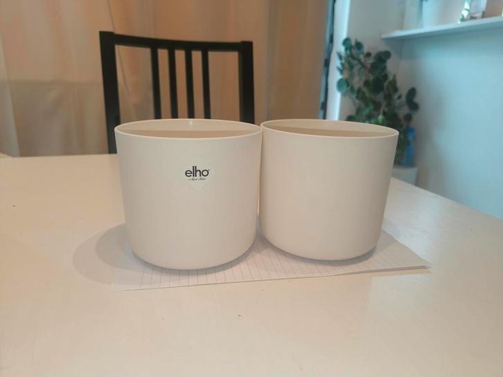 Elho Brussels Soft Round wit  14 cm en 16 cm, Tuin en Terras, Bloempotten, Zo goed als nieuw, Ophalen of Verzenden