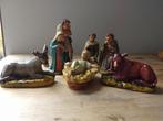 7-delig antieke gipsen kerstbeelden, Ophalen, Gebruikt