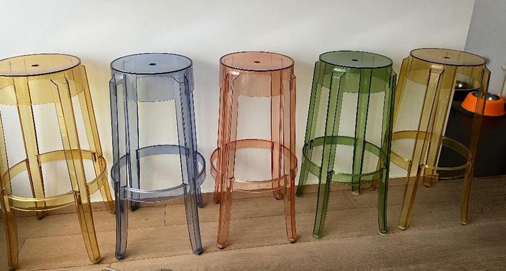 Tabourets Ghost de Kartell design par Starck 75cm Prix/piece, Huis en Inrichting, Krukjes, Gebruikt, Kunststof, Ophalen