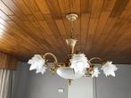 Luster messing/glas - 7 lichtpunten, Huis en Inrichting, Ophalen, Gebruikt, Glas