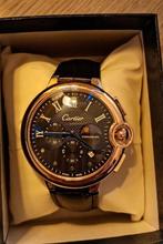 Cartier polshorloge met zwarte leren horloge band, Overige merken, Leer, Staal, Polshorloge