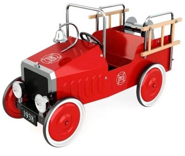 Vintage metalen trapauto - brandweermanthema, Antiek en Kunst, Antiek | Speelgoed, Ophalen