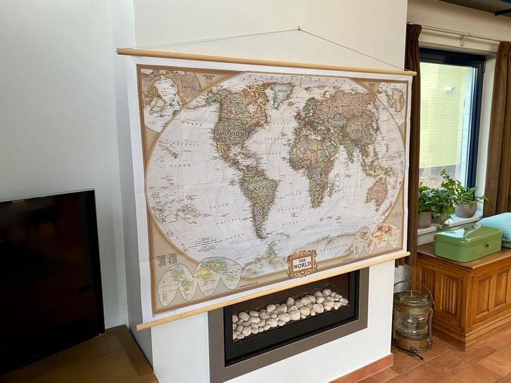 Vintage Wereldkaart - Schoolplaat - Landkaart - Retro Atlas, Antiek en Kunst, Antiek | Schoolplaten, Aardrijkskunde, Ophalen of Verzenden