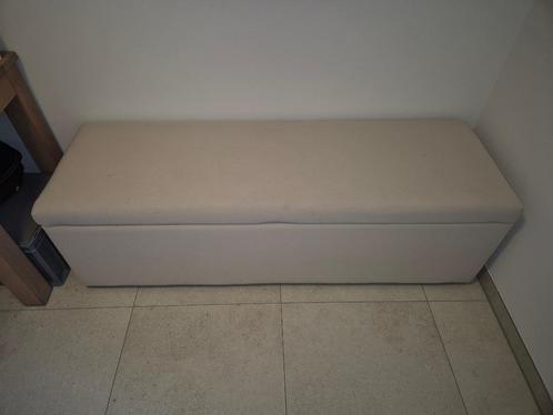 Opberg zitbank voor slaapkamer speelkamer in stof beige., Huis en Inrichting, Overige Huis en Inrichting, Gebruikt, Ophalen