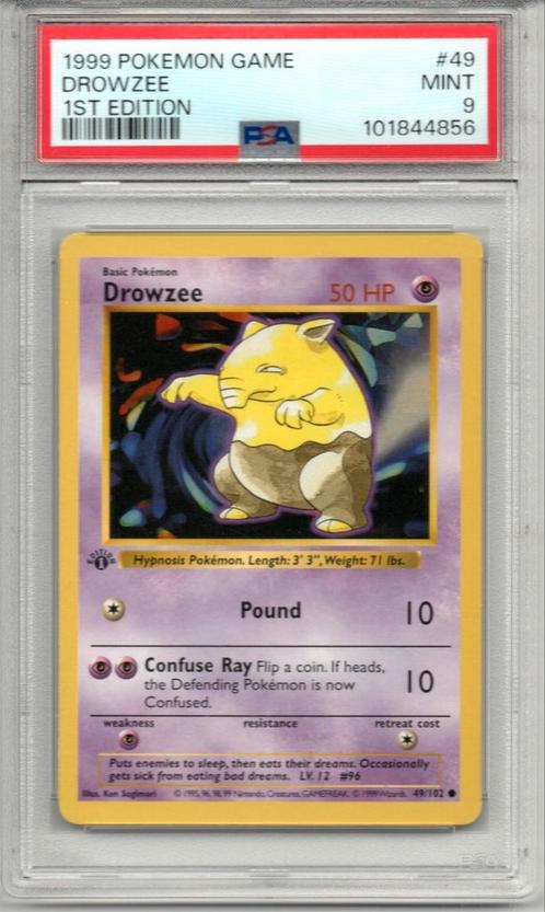 Drowzee 1st edition Psa 9 Base set, Hobby en Vrije tijd, Verzamelkaartspellen | Pokémon, Zo goed als nieuw, Ophalen of Verzenden