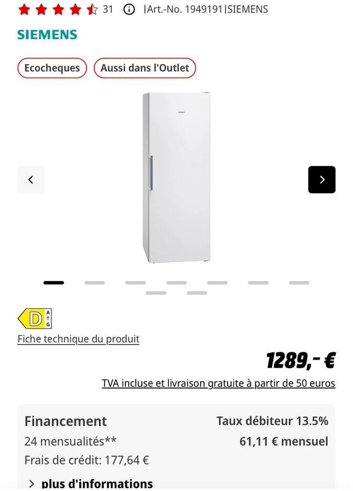 Siemens vrieskast zonder vorst, Elektronische apparatuur, Vriezers en Diepvrieskisten, Zo goed als nieuw, Vrieskast, Ophalen
