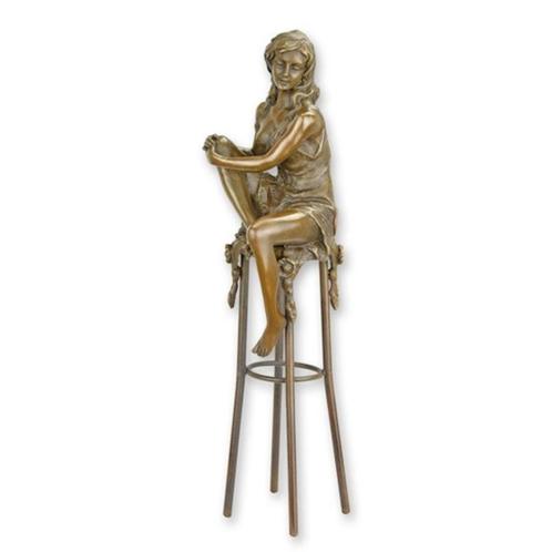 Bronzen Beeld van een Dame op Barstoel GRATIS LEVERING, Antiek en Kunst, Antiek | Brons en Koper, Brons, Verzenden