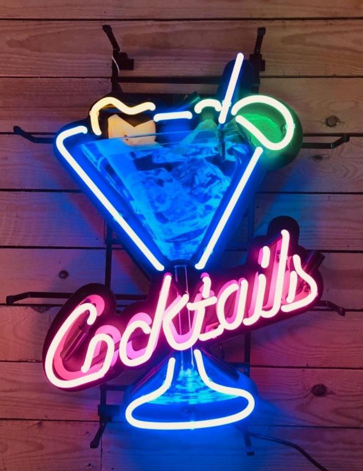 Cocktails glass neon licht reclame bar cafe decoratie neons, Verzamelen, Merken en Reclamevoorwerpen, Nieuw, Lichtbak of (neon) lamp