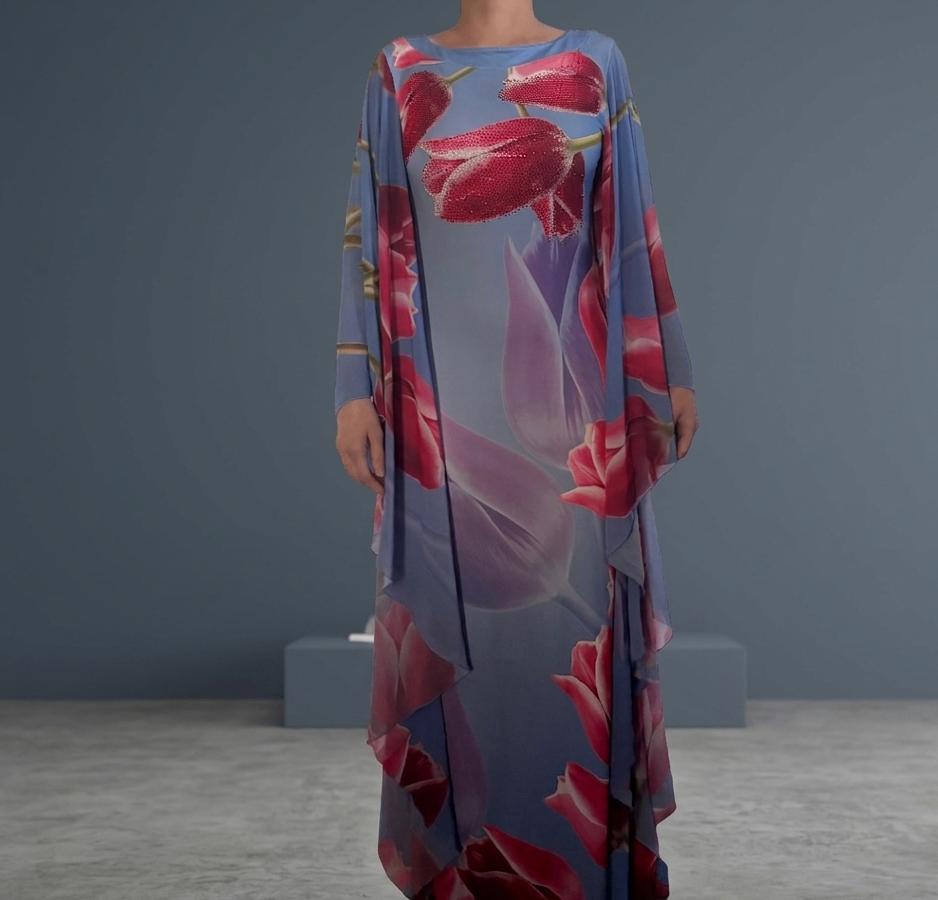 Lange Blauwe Jurk met Bloemenprint, Vêtements | Femmes, Robes, Enlèvement ou Envoi, Comme neuf, Taille 38/40 (M), Bleu