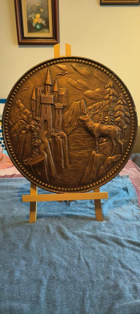 Decoratieve koperen plaat met afbeelding van Kasteel, Antiek en Kunst, Antiek | Brons en Koper, Koper, Ophalen