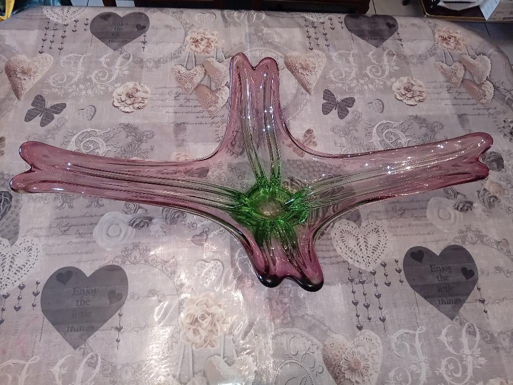 Centre de table verre vert canneberge murano, Antiquités & Art, Enlèvement