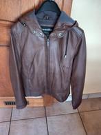 Donkerbruin leren jasje met kap, Enlèvement ou Envoi, Transmission, Comme neuf, Brun