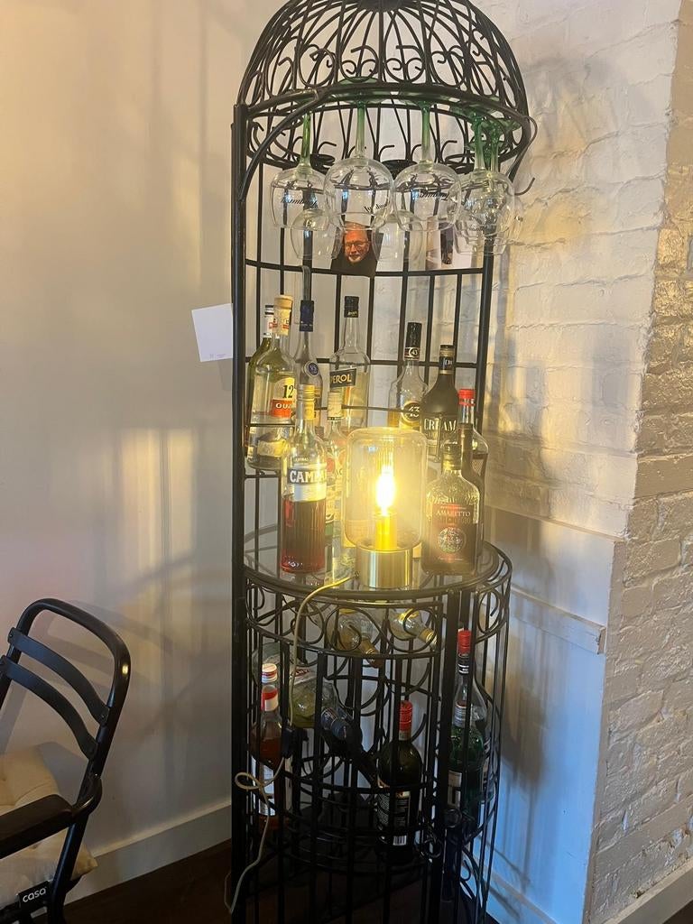 Vintage barkast in de vorm van een vogelkooi, Ophalen, Metaal