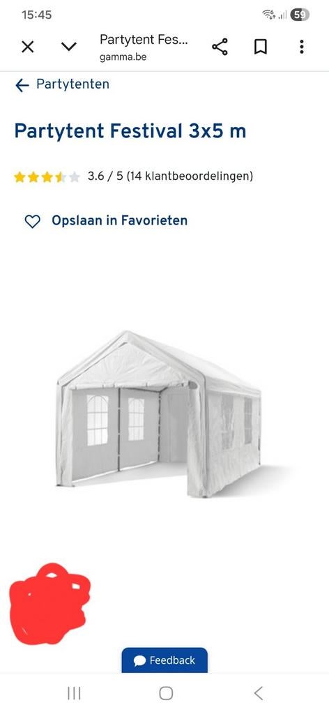 Partytent 3mx5m, Ophalen, Partytent, Minder dan 4 meter, 2 meter of meer