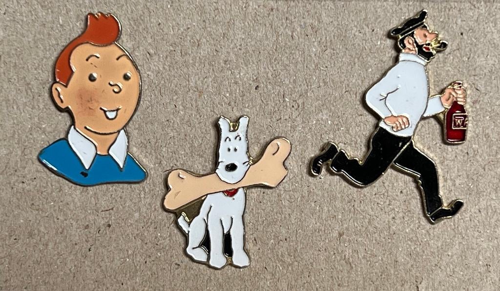 Lot de 3 pin's Tintin (1990's), Enlèvement ou Envoi, Utilisé, Autres sujets/thèmes, Insigne ou Pin's