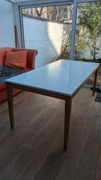 Table extensible blanche pieds en bois de hêtre 160-280cm, Maison & Meubles, Chêne, Comme neuf, 100 à 150 cm, Enlèvement
