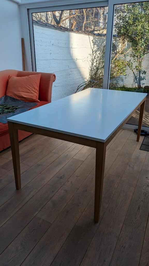 Table extensible blanche pieds en bois de hêtre 160-280cm, Maison & Meubles, Tables | Tables à manger, Comme neuf, 100 à 150 cm