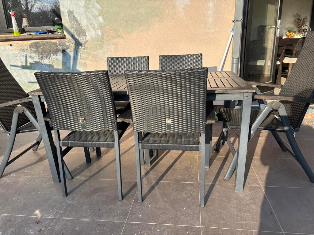 Table de jardin avec 6 chaises, Ophalen of Verzenden, Zo goed als nieuw