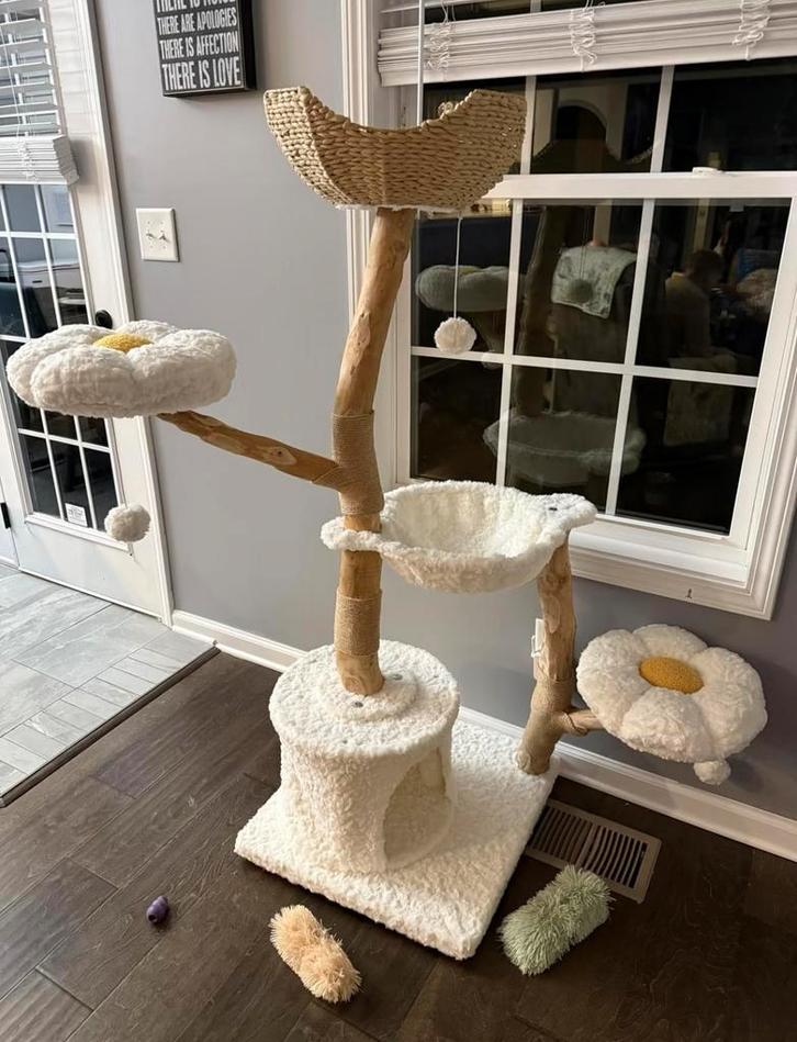 Luxe natuurlijke krabpaal van hout – design kattenboom 150cm, Dieren en Toebehoren, Krabmeubelen, Zo goed als nieuw, Krabpaal