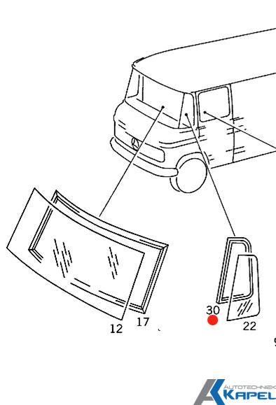 Zijruit rubber links hoog Mercedes Düdo T2, Neuf