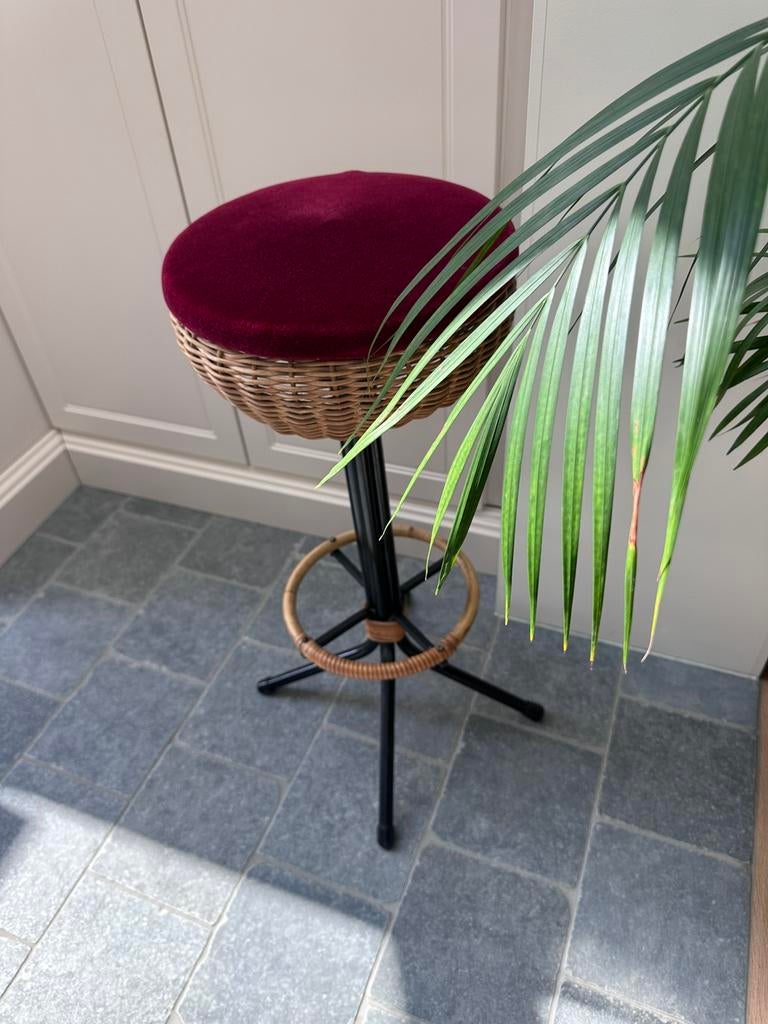 Tabouret de bar vintage en bambou/rotin, Enlèvement, Utilisé, Fer