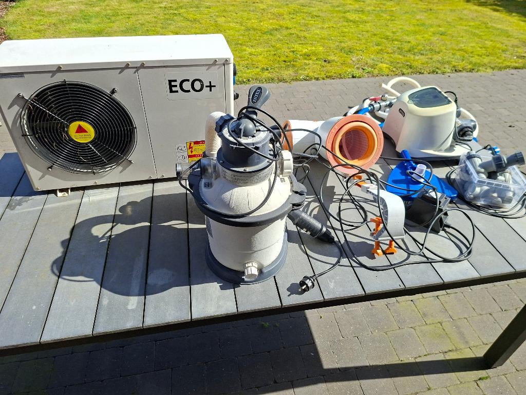 Zandfilter + Warmtepomp + Zoutwatersysteem + toebehoren, Tuin en Terras, Zwembad-toebehoren, Ophalen, Gebruikt, Zwembadpomp