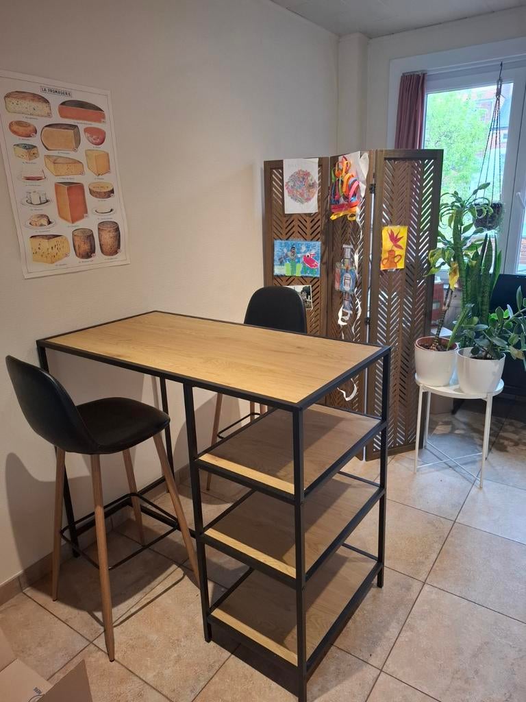 Bartafel met 2 stoelen, Huis en Inrichting, Barren, Ophalen, Zo goed als nieuw, Inclusief barstoelen