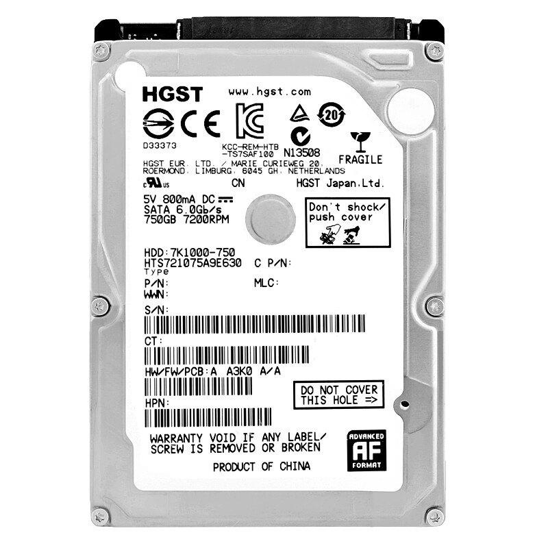 Disque dur HGST 2,5 pouces SATA 750 GB, Interne, Enlèvement, Utilisé, Laptop