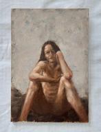 Schilderij van Naakte Vrouw Zittend - Olieverf, Antiek en Kunst, Ophalen of Verzenden