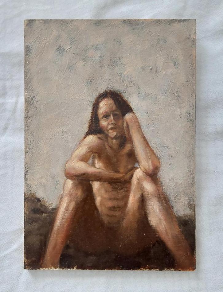 Peinture d'une femme nue assise - Peinture à l'huile, Antiquités & Art, Art | Peinture | Classique, Enlèvement ou Envoi