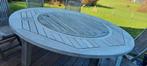 très grande table teck jardin ronde 185cm 7 chaises parasol, Jardin & Terrasse, Enlèvement, Utilisé, Chaise, Sets de jardin