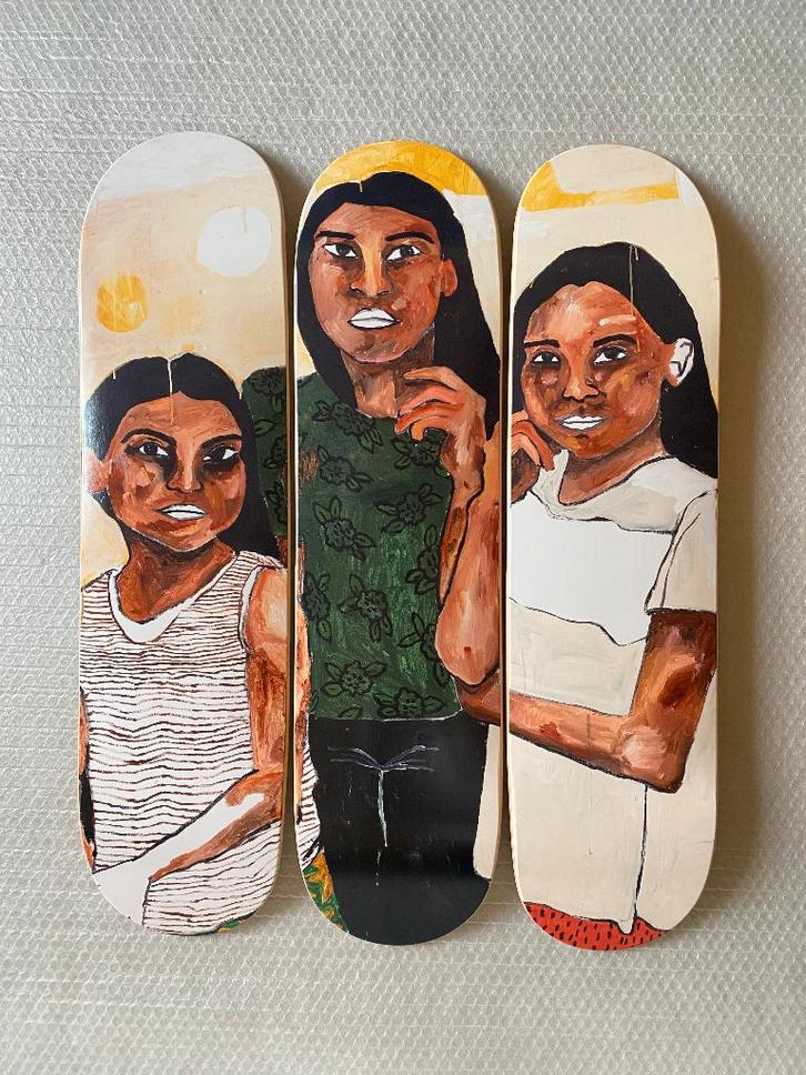 Shirley Villavicencio Pizango skateboard triptiek set, Antiek en Kunst, Kunst | Overige Kunst, Ophalen of Verzenden