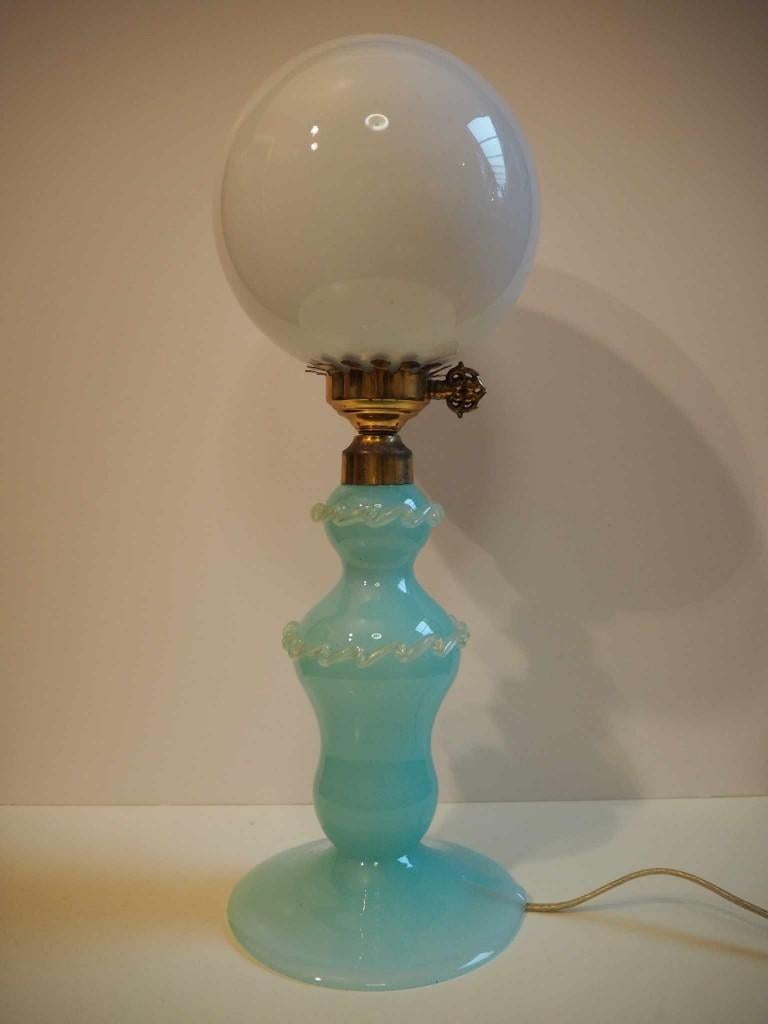 Mooie vintage pastel tafellamp in opaline, Ophalen of Verzenden, Zo goed als nieuw, Vintage, Led-lamp