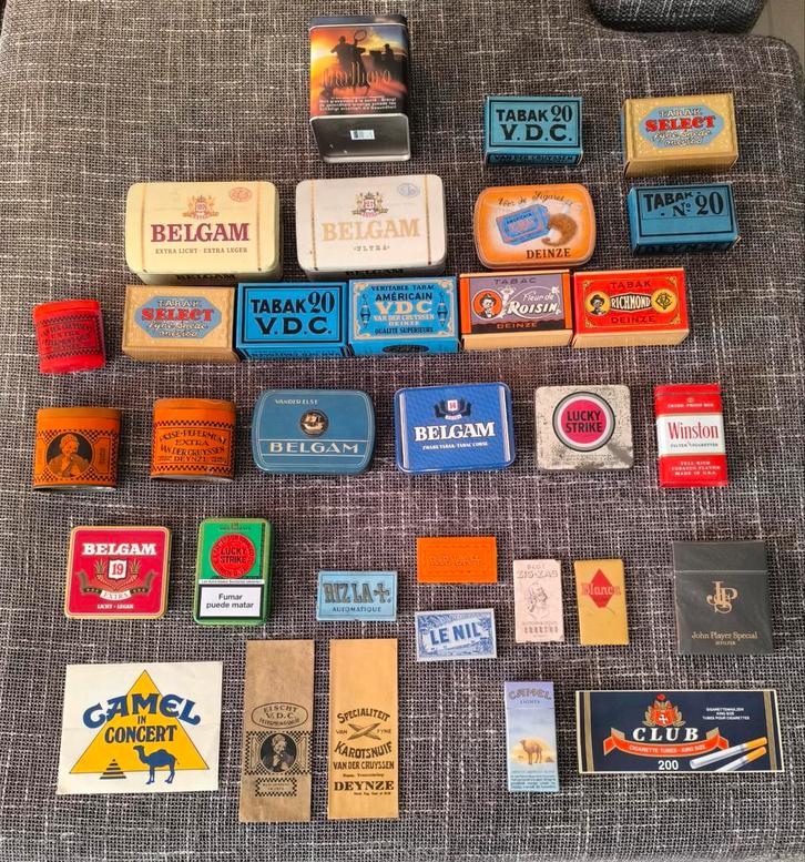Verzameling doosjes en meer van tabak sigaretten, Verzamelen, Rookartikelen, Aanstekers en Luciferdoosjes, Gebruikt, Tabaksdoos of Verpakking
