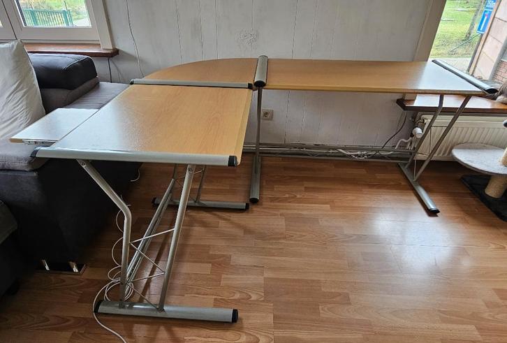 Grand bureau d'angle en métal et bois, Maison & Meubles, Bureaux, Utilisé, Bureau, Enlèvement