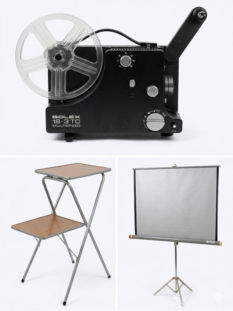 Super 8-filmprojector  Bolex 18-3 TC + statief & scherm, Ophalen, Gebruikt, Bolex