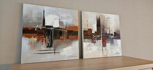 Set van 2 abstracte schilderijen op doek 60x60 (Lucine), Antiek en Kunst, Kunst | Schilderijen | Abstract, Ophalen