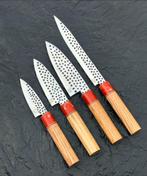 Japanse messenset (4 stuks) met lederen messenrol, Maison & Meubles, Cuisine | Couverts, Enlèvement ou Envoi, Neuf, Autres matériaux