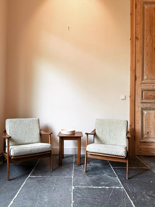 Set van 2 fauteuils massief teakhout deens design, Huis en Inrichting, Fauteuils, Zo goed als nieuw, Hout, Ophalen of Verzenden