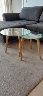 TABLES BASSES verre et chêne, Comme neuf, Moins de 50 cm, Rond, Verre