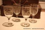 Retro vintage antieke oude set gegraveerde glazen, Ophalen of Verzenden