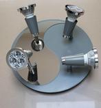 Ronde spot met 4 lichtpunten deel spiegel en deel grijs., Ophalen, Zo goed als nieuw, Glas, Modern
