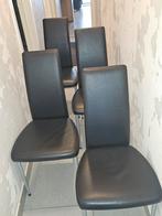 4 zwarte lederen stoelen in goede staat., Huis en Inrichting, Stoelen, Kunststof, Modern, Zo goed als nieuw, Zwart