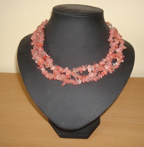 Collier van 3 rijen cherry quartz, Handtassen en Accessoires, Kettingen, Nieuw, Steen of Mineraal, Overige kleuren, Met edelsteen